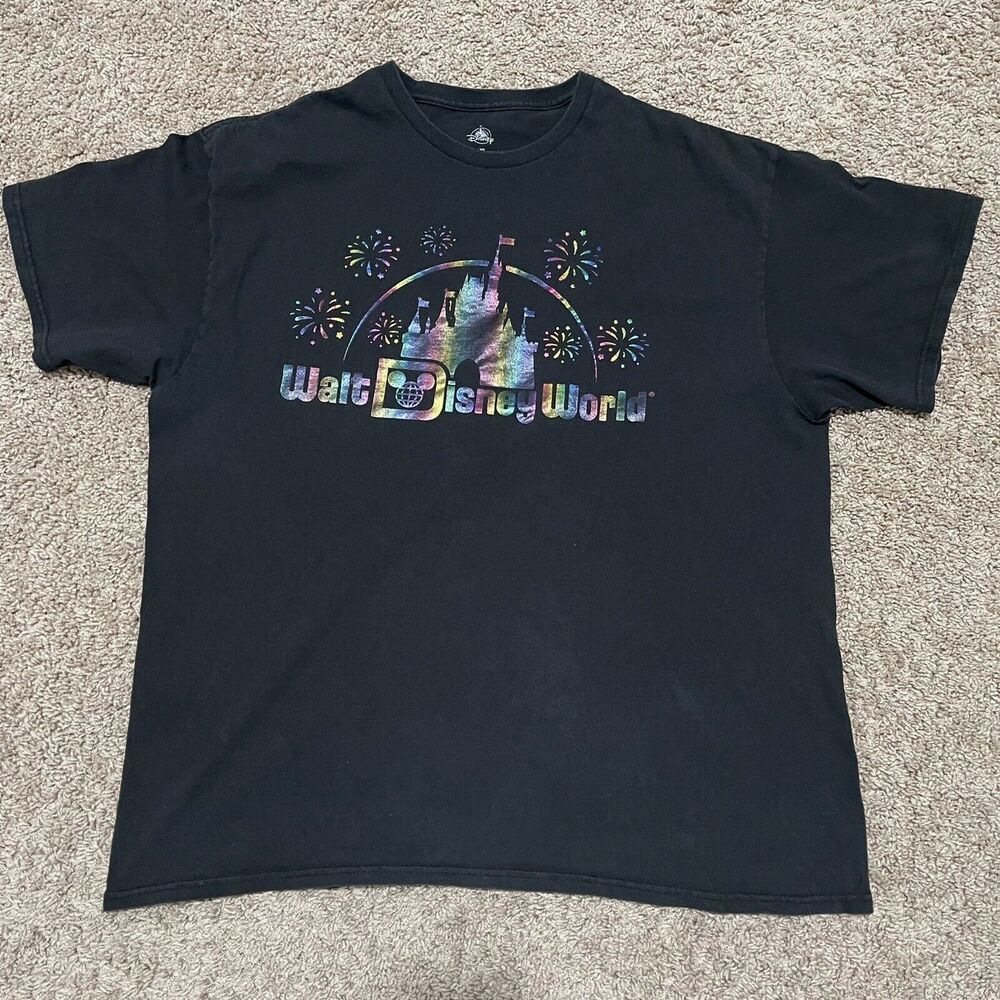 Disney World Shirt Womens XL Black Iridescent Rainbow Castle Magic‎ Hologram